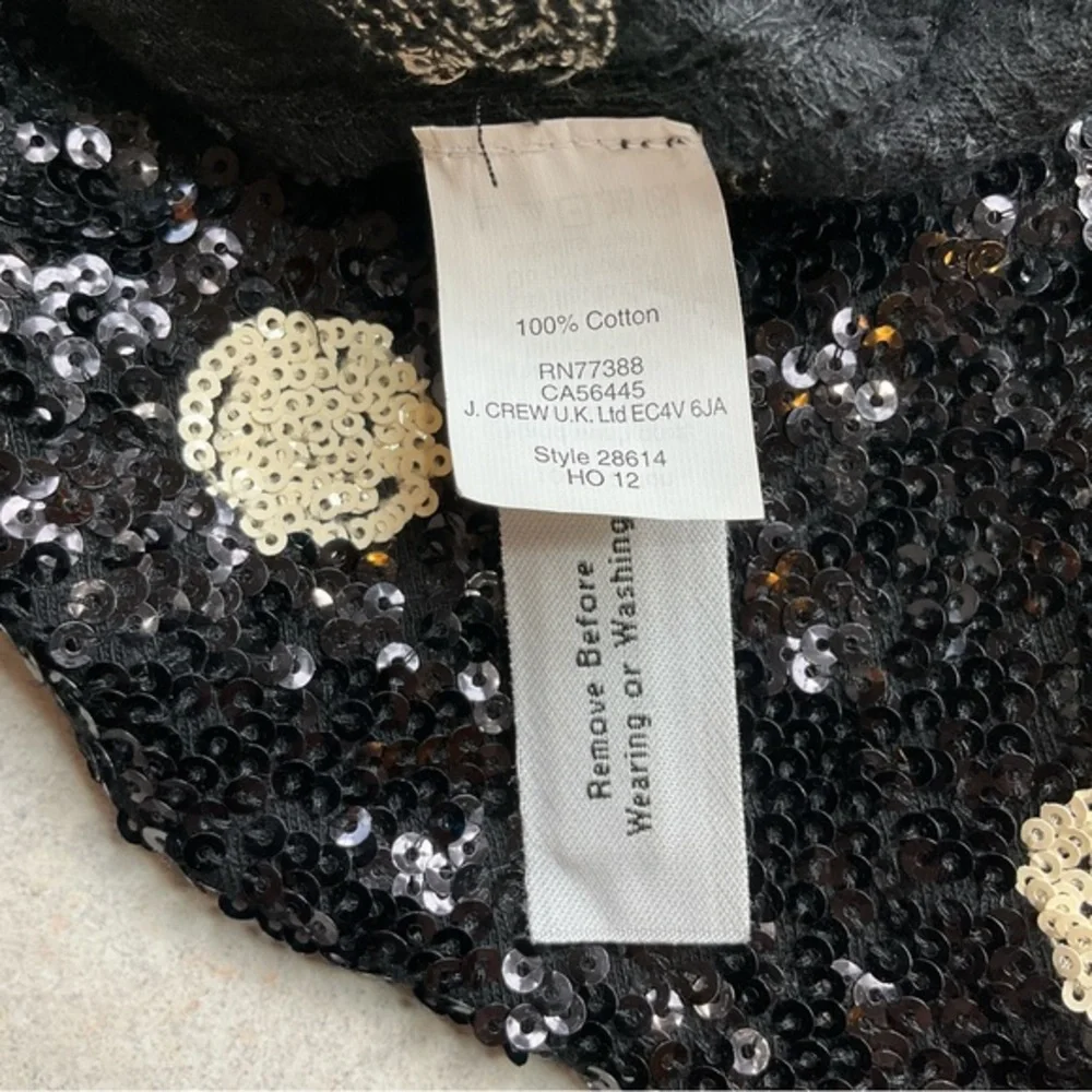 J. Crew Polka Dot Sequin Top XXS Black‎ & Cream Short Sleeve